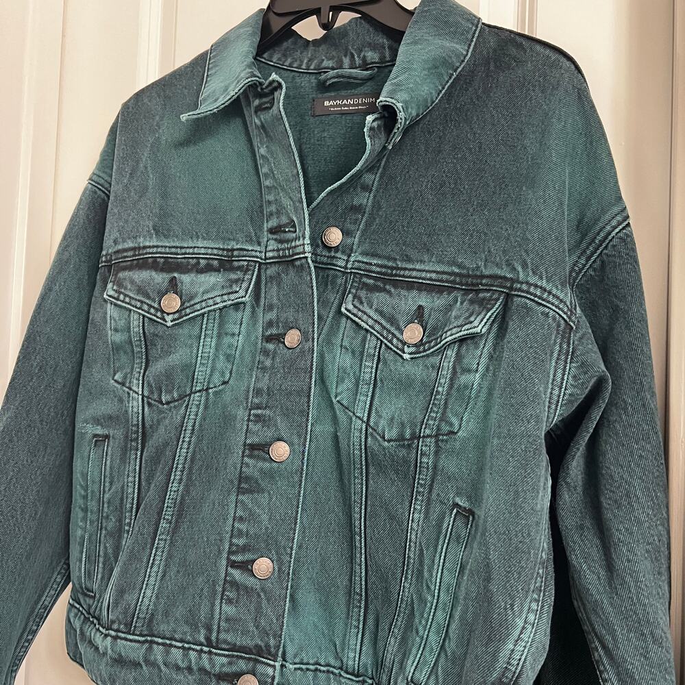 BAYCAN Denim Green Denim 90's Trucker Jacket | Size Small
